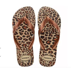 Havaianas Animal Print Flip Flops with Gold Straps